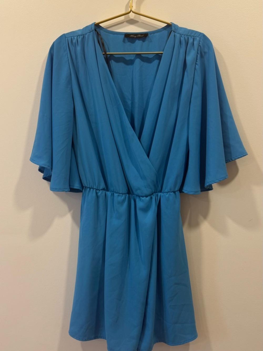 Honey Punch Teal-Blue Wrap-Front Mini Dress